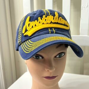 Robin Ruth Classic Amsterdam Blue Denim Yellow Stitch Ball Cap Hat Adjustable